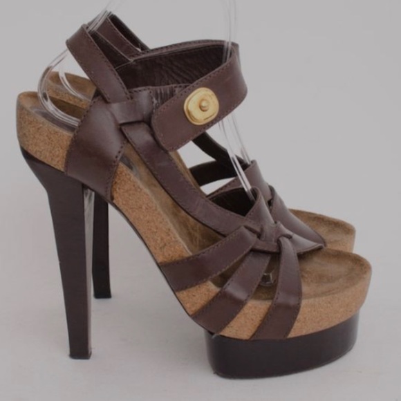 Balenciaga Dk Brown Leather/Cork Suede Stiletto Platform Heel 36 (US 5.5) - Picture 11 of 16